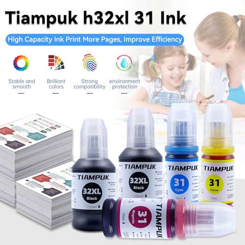 5 Pack 31 32XL Ink Bottle Refill Kit Compatible for HP Smart Tank 5101 7301 7602 7001 6001 Plus 551 651 455 457 450 All-in-One Ink-Tank Printers 2 Black/Cyan/Magenta/Yellow Ink