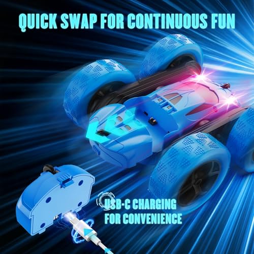 Modular Battery Built-in 3.7V 500mAh 14500 Rechargeable Li-Ion Battery with USB-C Charging Cable for RC Car Toys,2-Pack,Blue