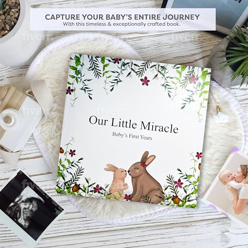 Our Little Miracle Baby Memory Book, 100 Pages Baby Book Keepsake with Cute Design, Baby First Year Book, Baby Milestone Book, Baby Memory Book for Boy and Girl, First Year Baby Book