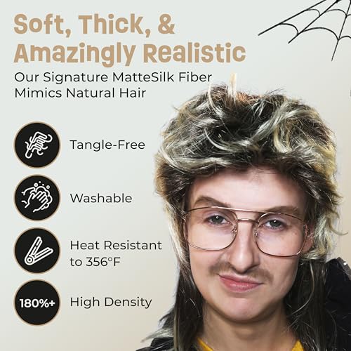 ALLAURA Compatible with George Michael Mullet Wig – Blonde Mullet Wig for Men – 70s 80s Costume Hairpiece for Joe Dirt, Fancy Dress, Cosplay, Retro Parties, Men's Halloween Costumes 2025, Rocker Look