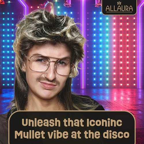 ALLAURA Compatible with George Michael Mullet Wig – Blonde Mullet Wig for Men – 70s 80s Costume Hairpiece for Joe Dirt, Fancy Dress, Cosplay, Retro Parties, Men's Halloween Costumes 2025, Rocker Look