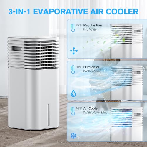 24" Windowless Portable Air Conditioner, 15H Timer & 120°Oscillation, 3-IN-1 Portable AC Unit with Remote, 2-Gal Tank, 3 Modes & 3 Speeds, Ultra-Quiet Ventless Swamp Cooler for Home Office, Off