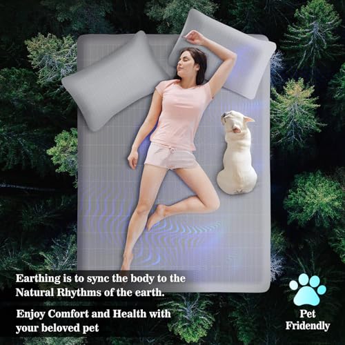 Grounding Bedding Sheet Set, Bed Sheets and Pillowcase Set, 90% Organic Cotton+10% Pure Silver Organic Fitted Grounded Sheet for Improved Sleep, Pain Relief(Gray, (60.1 * 80.2 * 15inch))