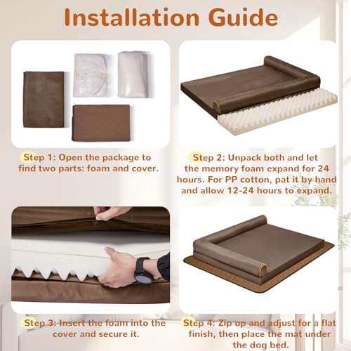 Large Dog Bed Waterproof Indestructible Pet Bed, Memory Foam Orthopedic Dog Couch with Anti-Slip Mat Washable