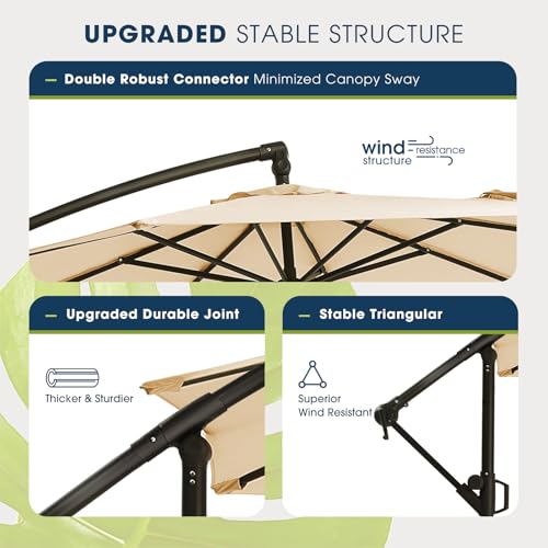 wikiwiki 10ft Patio Umbrellas Offset Outdoor Cantilever Hanging Umbrella w/Infinite Tilt, Fade Resistant Waterproof Recycled Fabric Canopy for Yard, Garden & Deck, Beige