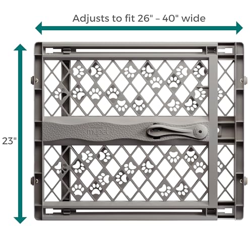 MYPET North States Paws Portable Pet Gate: 26-40" Wide. Pressure Mount. No Tools Needed. Made in USA, 23" Tall, Expandable, Durable Dog Gates for Doorways, Fieldstone Gray