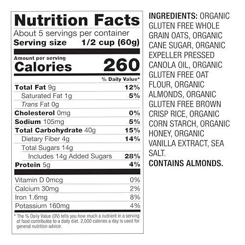 Oatsome Vanilla Almond Granola, Gluten Free, Non-GMO, 5g Protein, Made with Whole Grain Organic Oats, Honey, Almonds, & Vanilla, for Protein Snacks Cereals Breakfast Yogurt, 10 Oz Bag