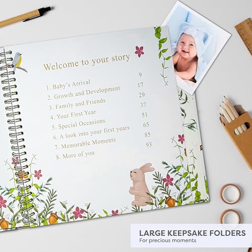 Our Little Miracle Baby Memory Book, 100 Pages Baby Book Keepsake with Cute Design, Baby First Year Book, Baby Milestone Book, Baby Memory Book for Boy and Girl, First Year Baby Book