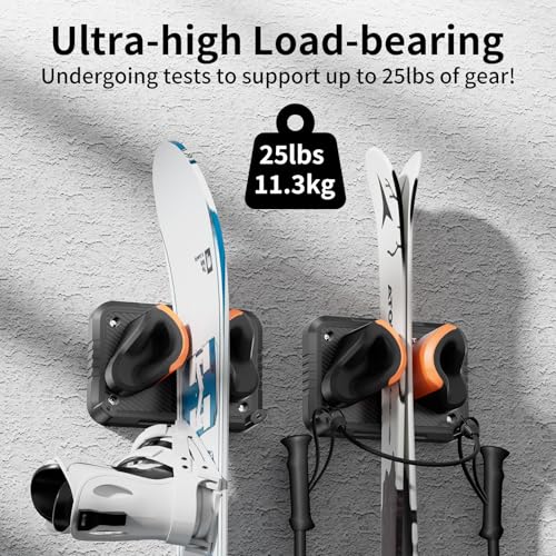 Ski Rack 6Pack, Ski/Snowboard Wall Mount, Skateboard Wall Mount, Fits Any Ski/Snowboard, Holds Up to 150lbs, Winter Gear Organizer, Vertical Ski Storage Rack for Home & Garage