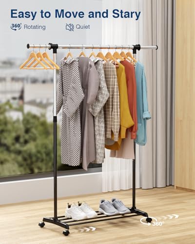 Whitmor Deluxe Adjustable Garment Rack - Rolling Clothes Organizer - Black and Chrome