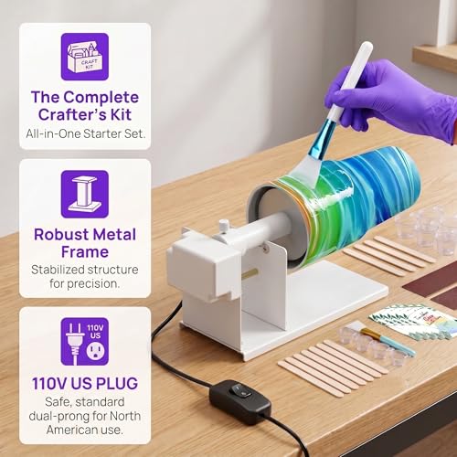 ERZHE Cup Turner for Glitter Epoxy Resin Crafts, 2 Ways Rotation Silent Motor Cup Turner Kit for DIY Glitter Epoxy Resin Tumbler
