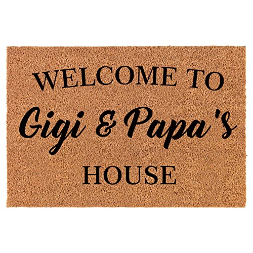 Coir Doormat Front Door Mat New Home Closing Housewarming Gift Welcome to Gigi and Papa's House Grandma Grandpa Grandparents Grandmother Grandfather (30" x 18" Standard)