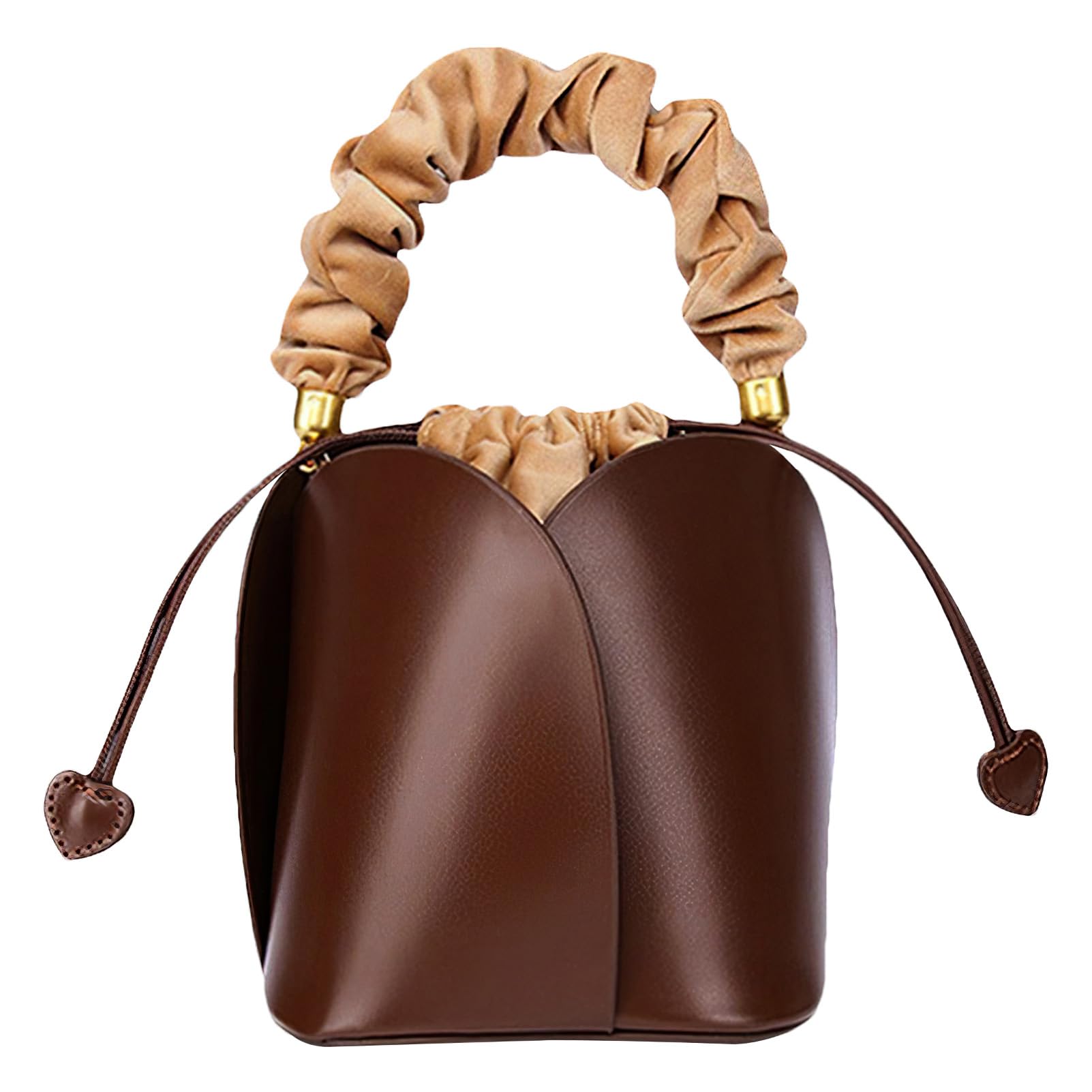 PU Leather Bucket Bag for Women Vintage Drawstring Tote Bag with Removable Shoulder Strap