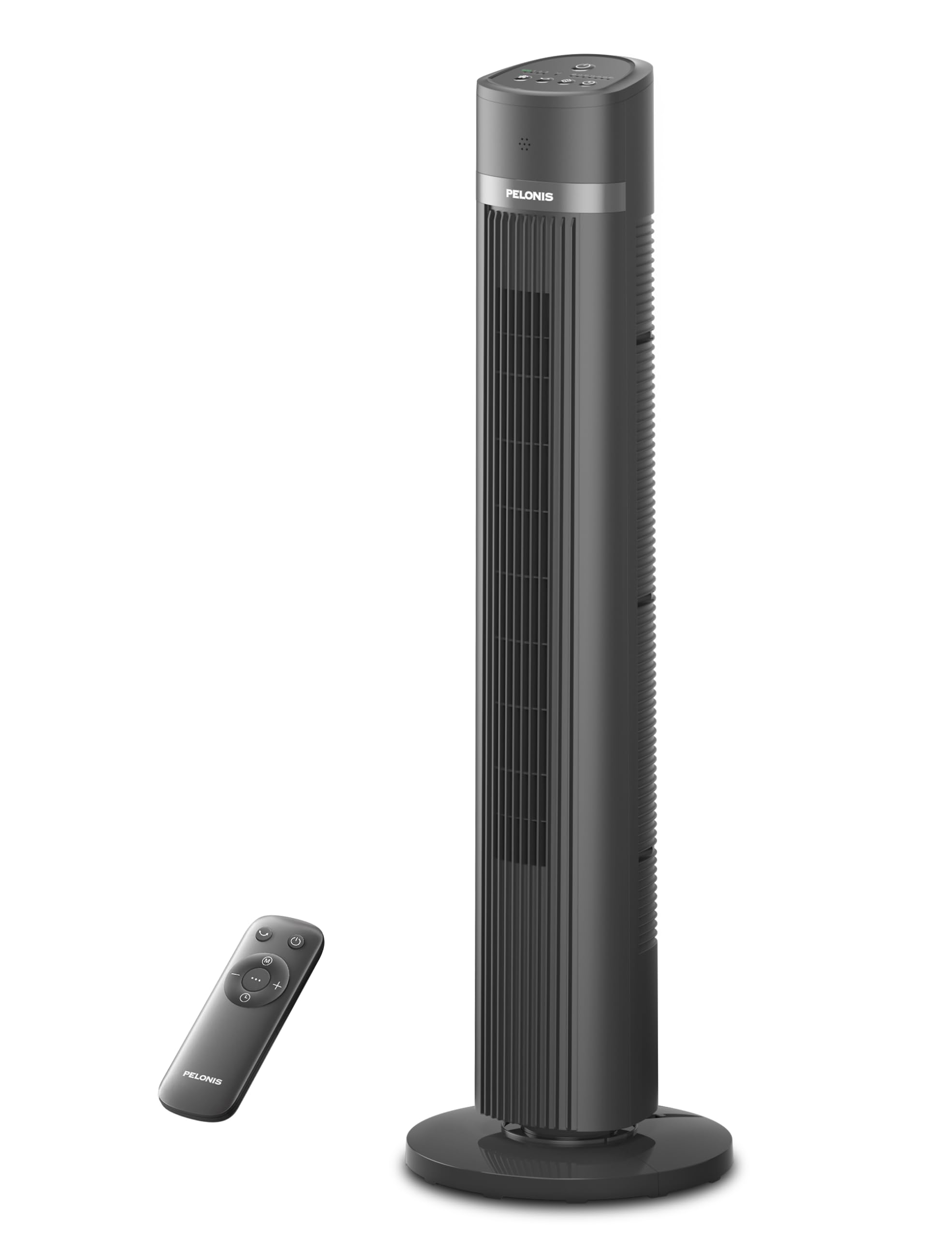 PELONIS 40 inch Bladeless Tower Fan for Bedroom, Standing Fan with Remote Control, 26ft/s, 90° Oscillation, 3 Speed Settings, 27 Db, 3 Modes, 15-Hour Timer, LED Display, Fan that Blows Cold Air, Grey