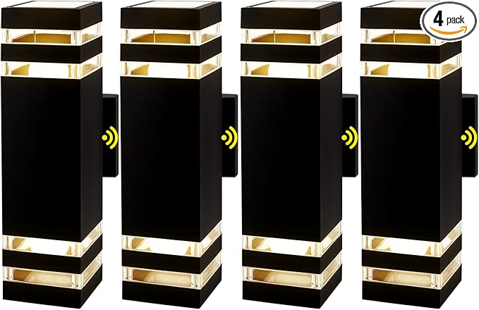 4 Pack LED Up Down Porch Wall Light, Modern Dusk to Dawn Outdoor Lighting, Aluminum IP65 Waterproof Exterior Light Fixture, Square Wall Light Sconce for Patio House