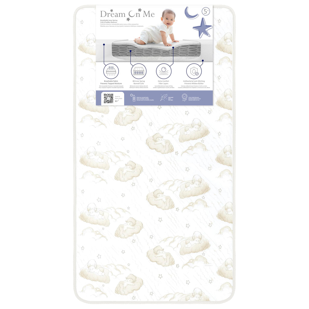 Dream On Me Twilight 5” 2-in-1 Breathable Spring Coil Crib & Toddler Mattress – Firm Infant Side & Plush Toddler Side, Reversible Design, Waterproof Vinyl Cover, GREENGUARD Gold & JPMA Certified