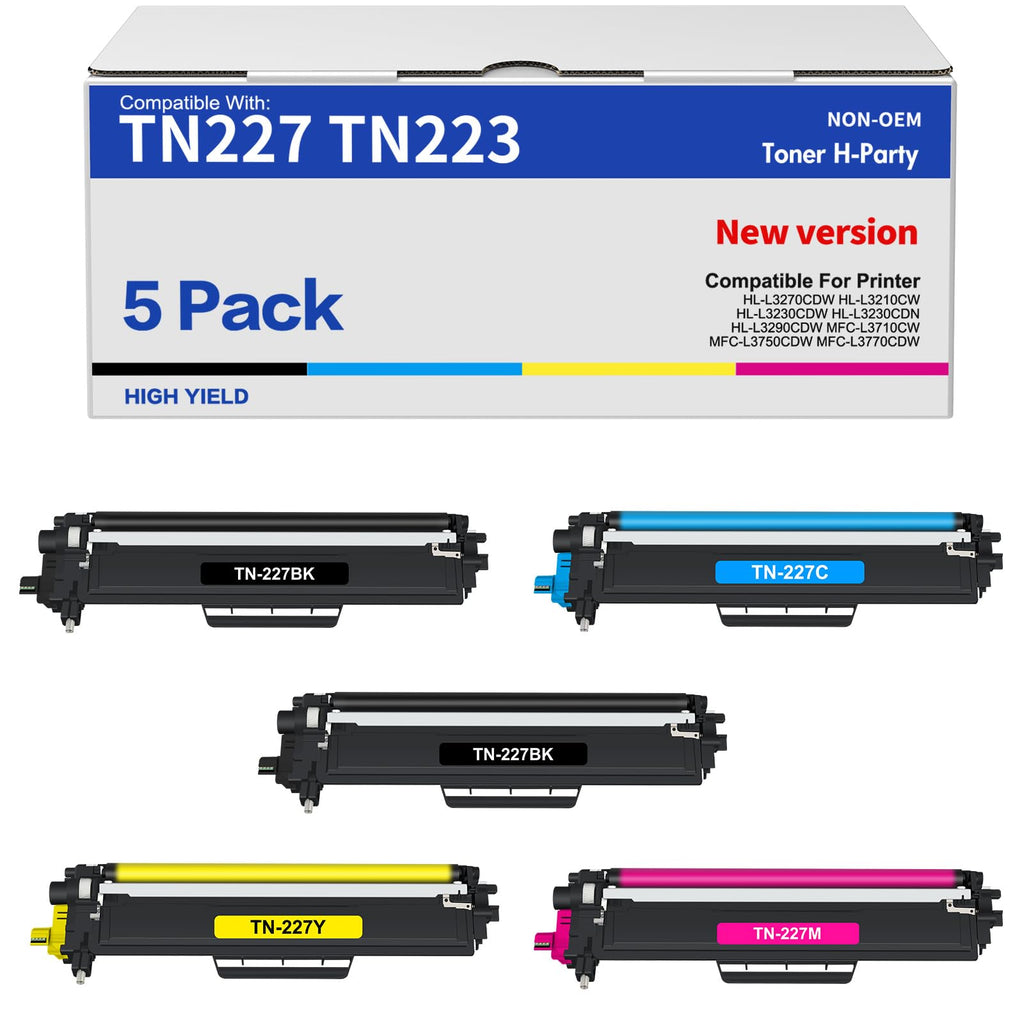 TN227 TN-227BK/C/M/Y High Yield Toner Cartridge: HL-L3290CDW Compatible Replacement for Brother TN-223BK/C/M/Y TN-227 TN223 TN 227 for HL-L3270CDW MFC-L3770CDW MFC-L3750CDW HL-L3210CW Printer 5 Pack
