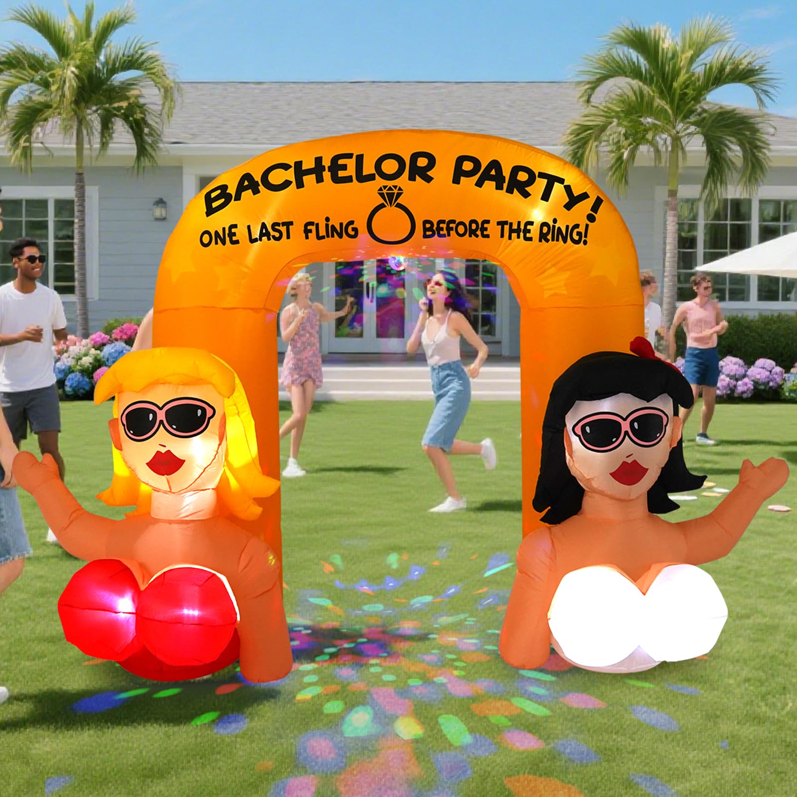10FT Bachelorette Party Sexy Girl Arch with Built-in LED Lights and Colorful Rotating Lights, Outdoor Inflatable Decorations for Bachelorette Parties Suitable for Lawns, Yards, Gardens