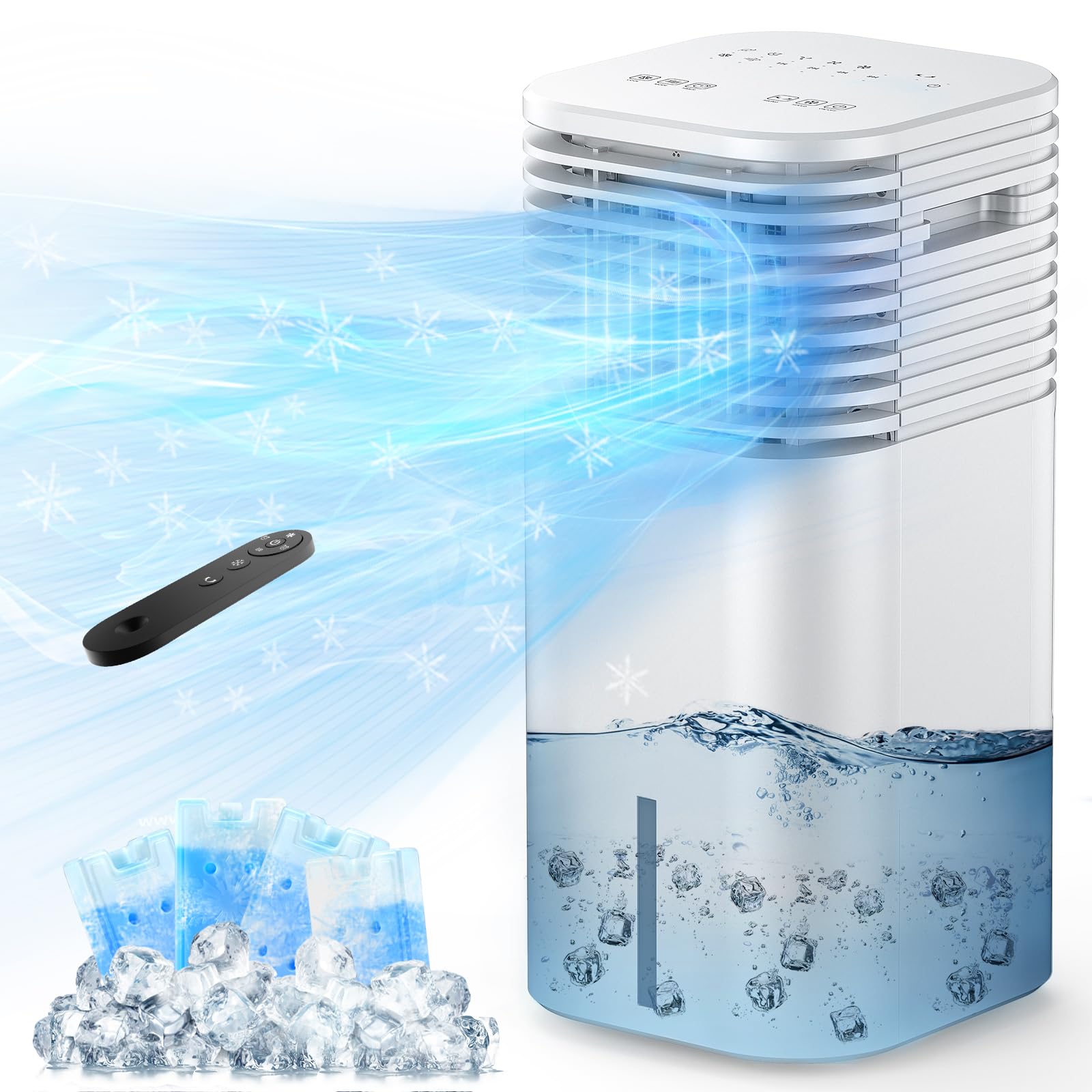 Windowless Portable Air Conditioner, 15H Timer & 120°Oscillation, 3-IN-1 Portable AC Unit with Remote, 2-Gal Tank, 3 Modes & 3 Speeds, Ultra-Quiet 24" Ductless Swamp Cooler for Room Home Office, White