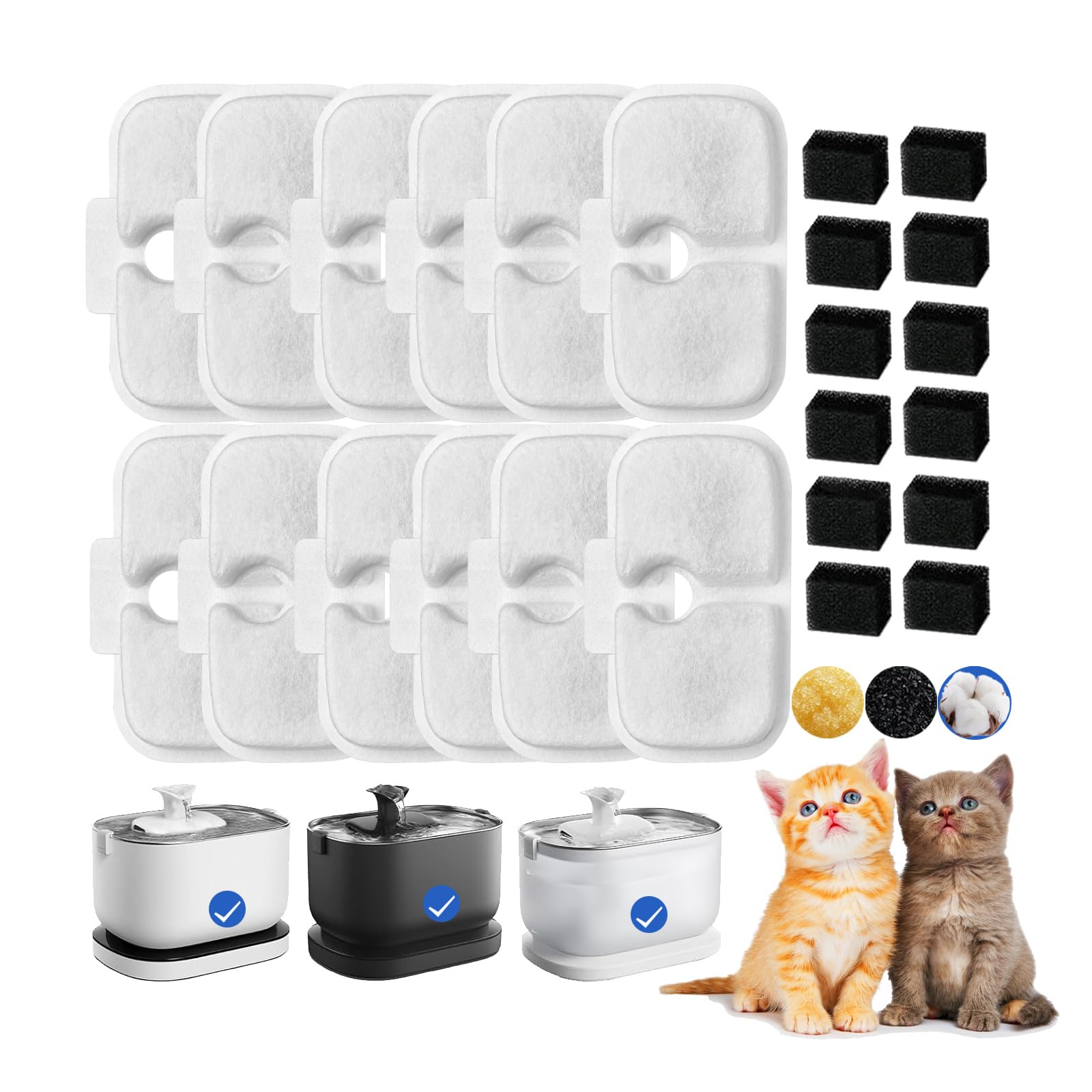 Cat Water Fountain Filter,12 packs Pet Fountain Filter Replacement for Pet Fountain,Filters Replacements fit for Petlibro Dockstream Cat Water Fountain PLWF005/PLWF115/PLWF105