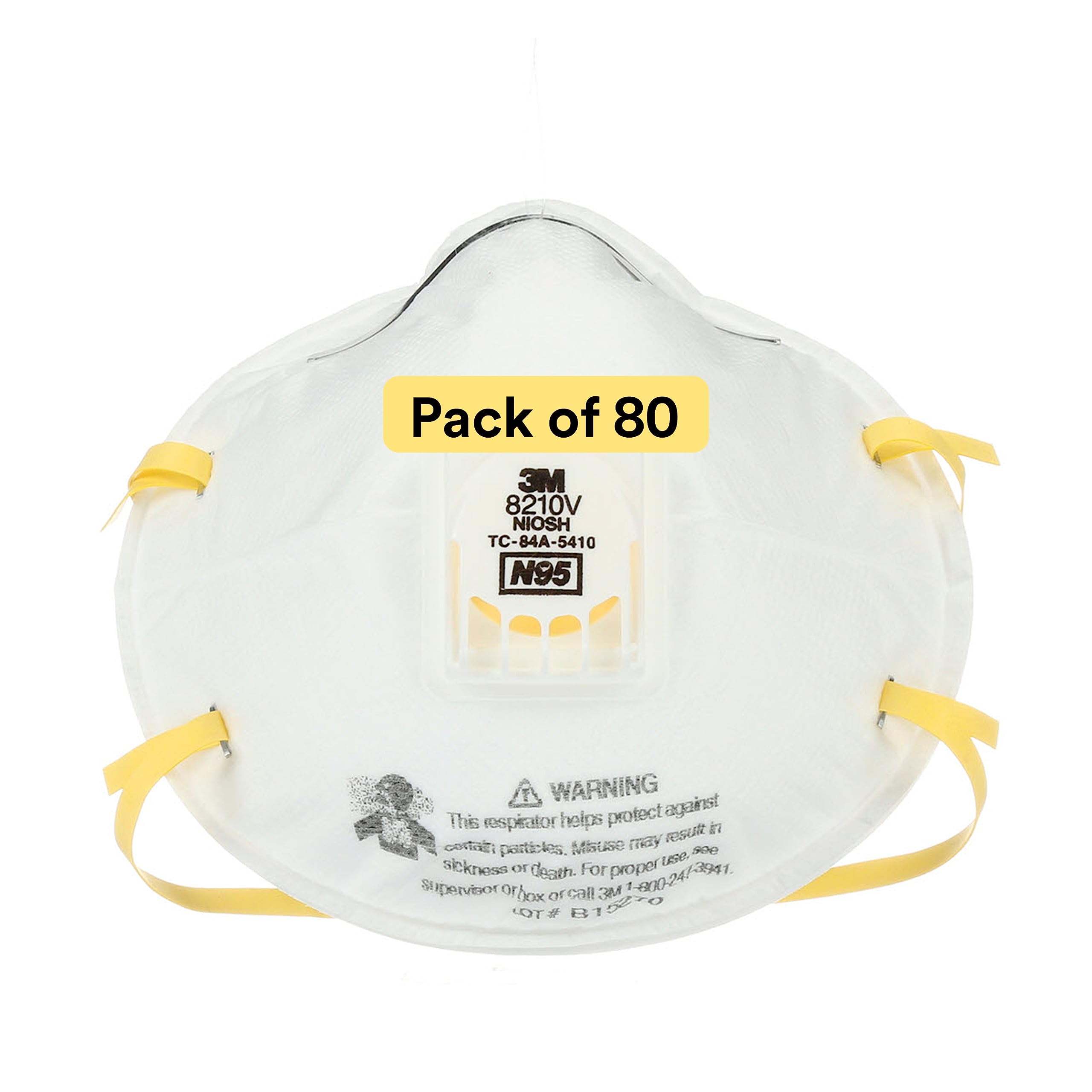 3M Particulate Respirator 8210V with Cool Flow Valve, Pack of 80, NIOSH APPROVED, Disposable, Smoke, Grinding, Sanding, Sawing, Sweeping, Woodworking, Dust