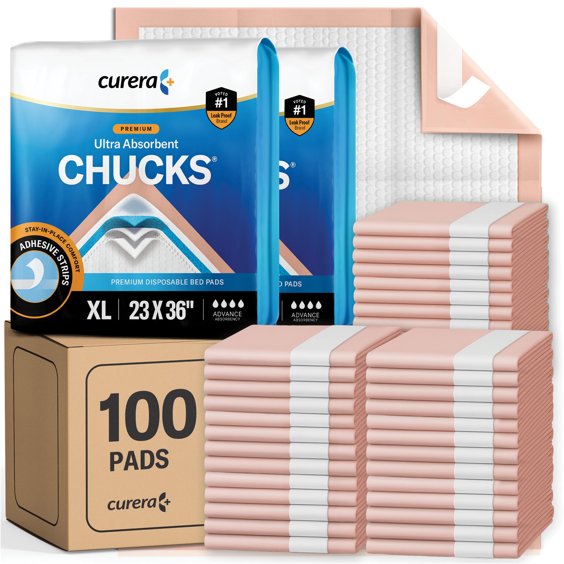 Chucks Premium Disposable Underpads 23”x36” [100-Count] Ultra Absorbent Chux Incontinence Bed Pads Disposable Adult with Adhesive Tape, Pee Pads Pet Training Pads X-Large 23x36 Bulk Pack